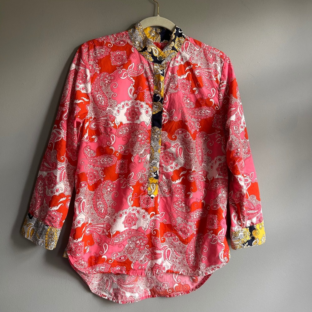 J.Crew Re-Imagined Pink Red Paisley Cotton Tunic Top AR962 Womens Small